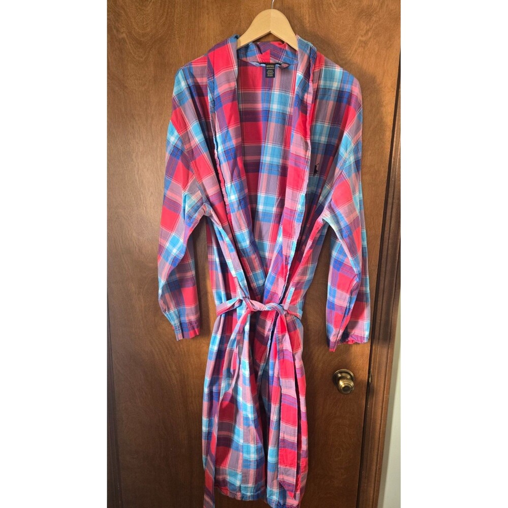 Polo Ralph Lauren Cotton Tartan Lounge Robe Blue Pink Plaid L/XL